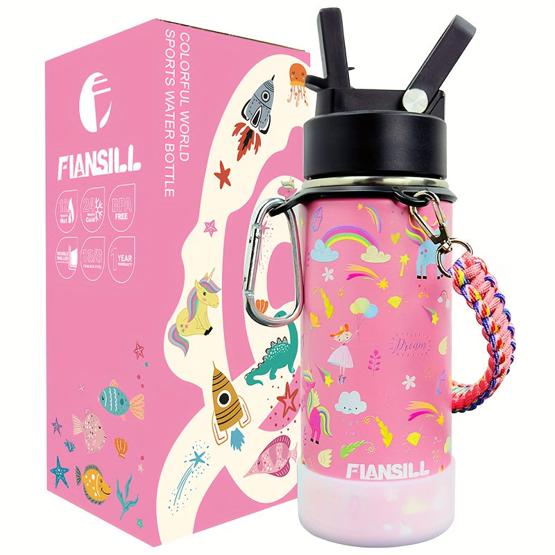 16oz Kids Stainless Steel Water Bottle – Vacuum Insulated, 3D Printed Design, Leak-Proof & BPA-Free, Cold 24H Hot 12H, Fun Styles for Boys & Girls – Perfect Gift for Students, School & Outdoor Activities
