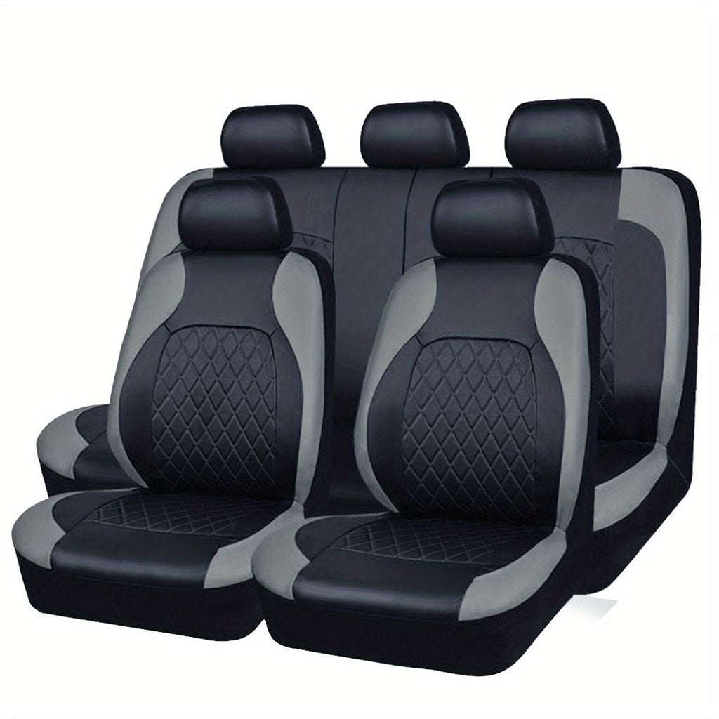 Quilted PU Leather Car Seat Covers Waterproof Sponge Padded All-Season Universal Fit Cars SUVs Trucks Gray Black Red Blue Single or 12-Piece Full Set Interior Protection | Nova Mart