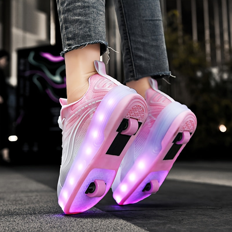 Kids LED Light-Up Roller Skates with Removable Wheels – Gradient Flashing Outdoor Skate Shoes for Boys & Girls, Balance Training Roller Skates, Fun Birthday Gift for Kids Ages 3-12