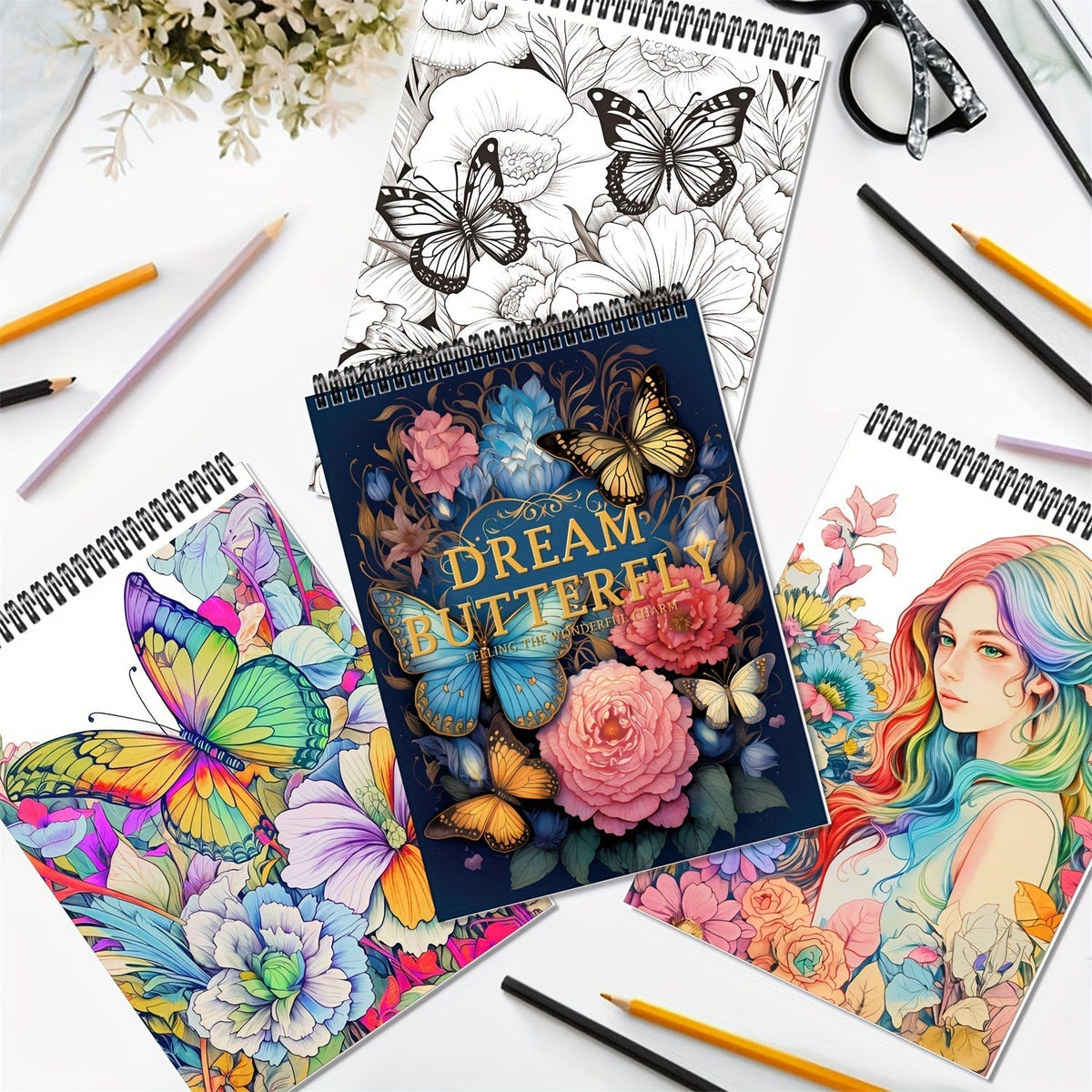 Adult Coloring Books Set of 5 with 150 Unique Designs – Spiral Bound Mindfulness Art Books Featuring Butterflies, Cats, Ocean, Cottage & Magical Wishes – Perfect Stress Relief Gift for Women, Men & Teens