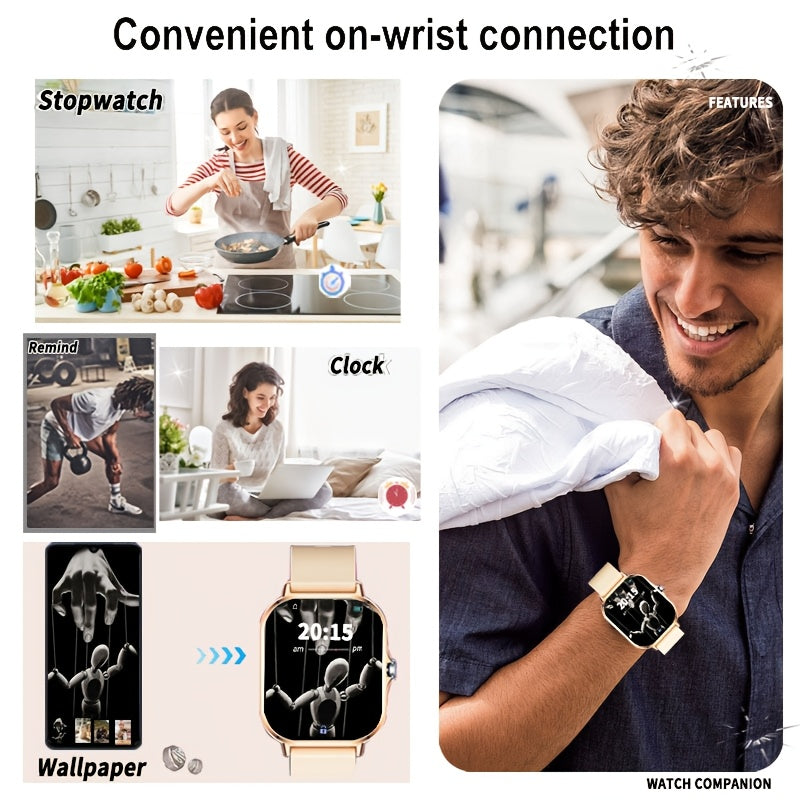 Smartwatch 1.83 Inch Full Touch Screen Wireless Calling Message Reminder Heart Rate Sleep Monitor Pedometer Multi-Sport Modes USB Rechargeable Fitness Watch for Men Women