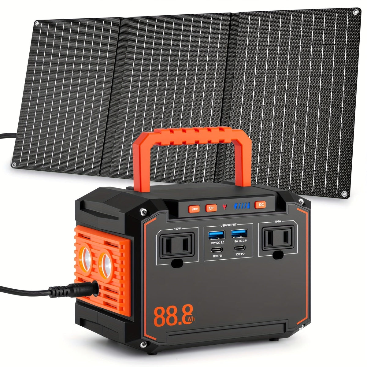 88.8Wh Portable Solar Generator Power Station with 30W Solar Panel – 24000mAh AC/DC/USB-C Backup Battery for Camping, Emergency, CPAP, Fans, Laptops & Outdoor Home Use – Solar Panel Optional