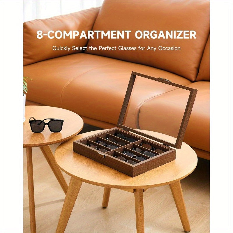 8-Slot PU Leather Eyeglasses Storage Case – Large Capacity Glasses Organizer Display Box for Sunglasses Reading Glasses Household Collection Black White Green