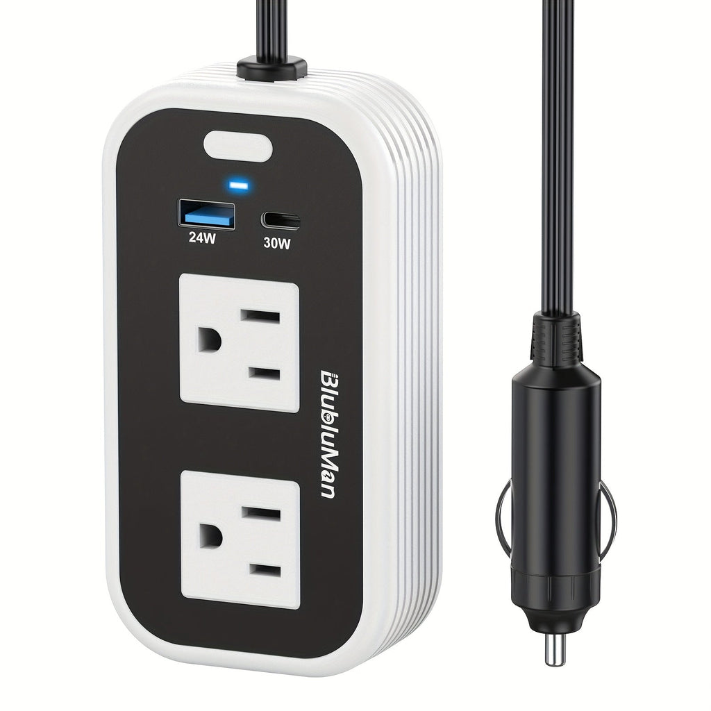 200W Car Power Inverter DC 12V to AC 110V with 30W USB-C PD Fast Charge 24W QC3.0 Car Outlet Adapter for Laptop Phone Tablet MacBook Road Trips Camping Trucks SUVs RVs