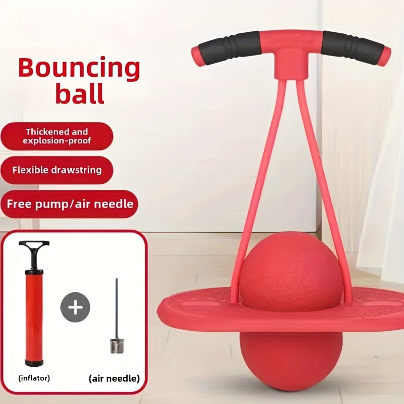 Bounce Ball with Handle for Kids & Adults – Anti-Burst High-Elasticity Fitness Hopper Ball for Indoor & Outdoor Exercise, Balance & Coordination Training, No Battery Needed | Purple, Red & Blue