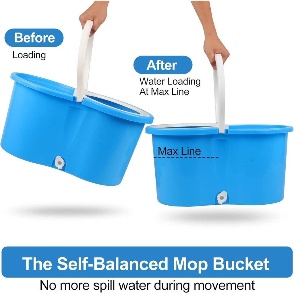 360° Spin Mop and Bucket Set with Wringer – Microfiber Mop Refills Stainless Steel Extended Handle Separate Compartment Floor Cleaning System for Hardwood Tile Laminate, Upgrade Option with 2 Refills