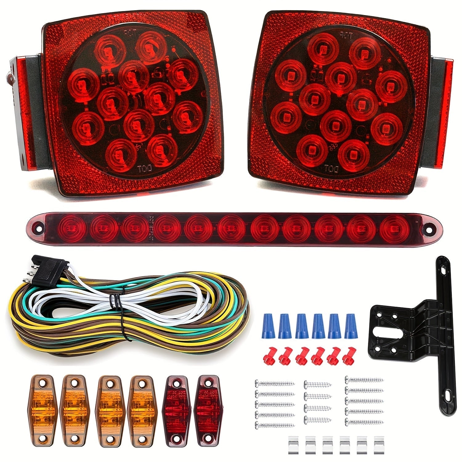 12V LED Trailer Lights Kit Stop Tail Turn Signal License Plate Light for Trailers Under 80 Inch Square LED Tail Lights for Boat Trailer Truck RV Camper Marine with Wiring Kit Options
