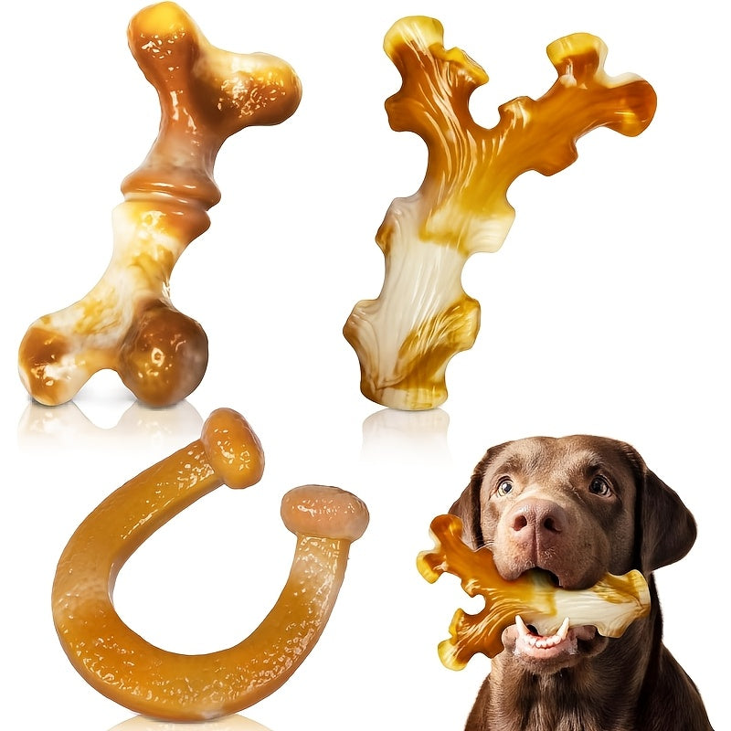 3-Pack Indestructible Nylon Dog Chew Toys for Aggressive Chewers Large Breed Stripe Pattern Heavy-Duty Teething Dental Chew Toy Set