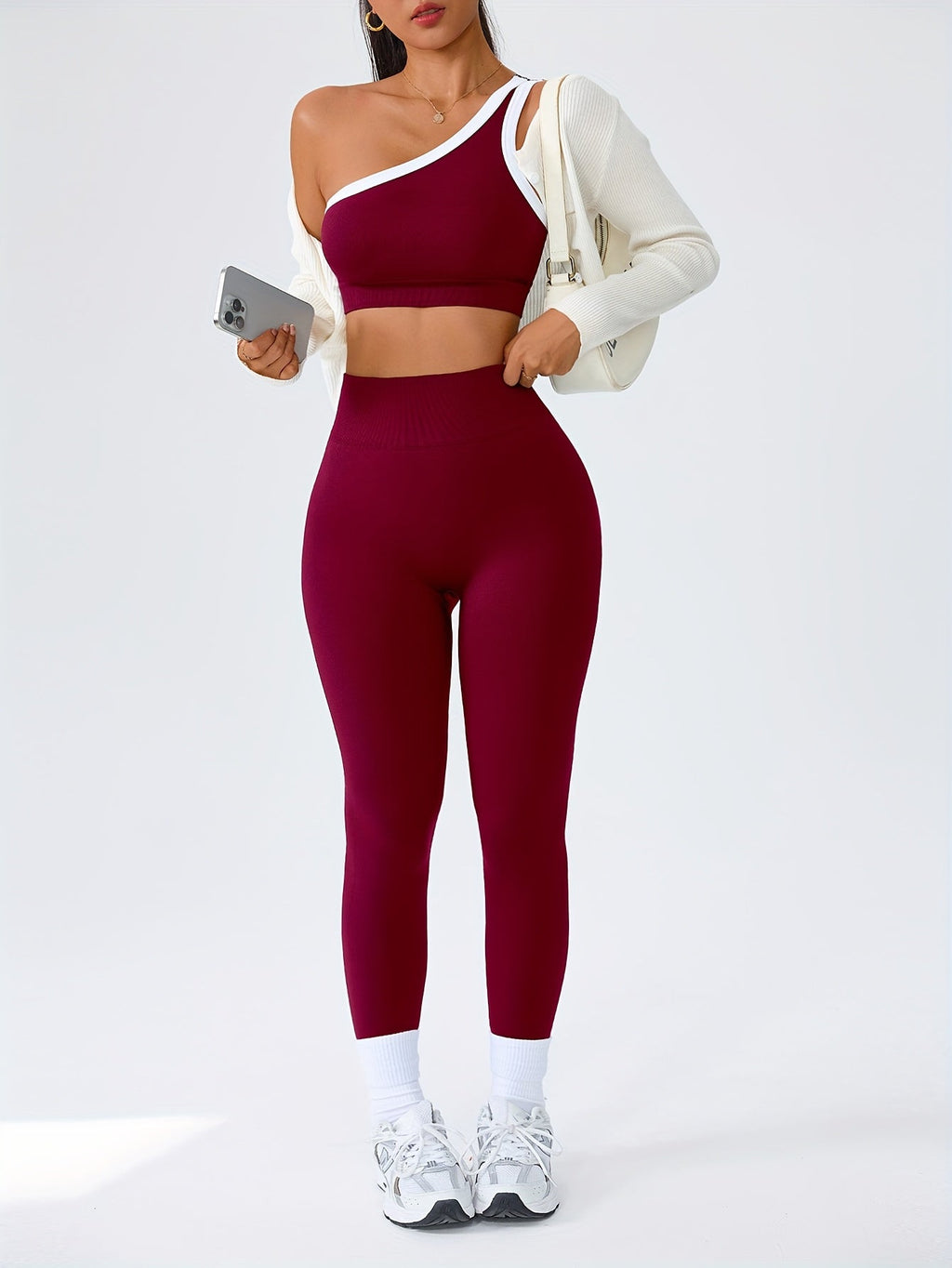 Women's Butt Lifting Leggings & Sports Bra Set 2 Piece High-Waisted 90% Polyamide – Stretchy Minimalist Yoga Running Workout Outfit with Camisole Top, 6 Colors S-XL