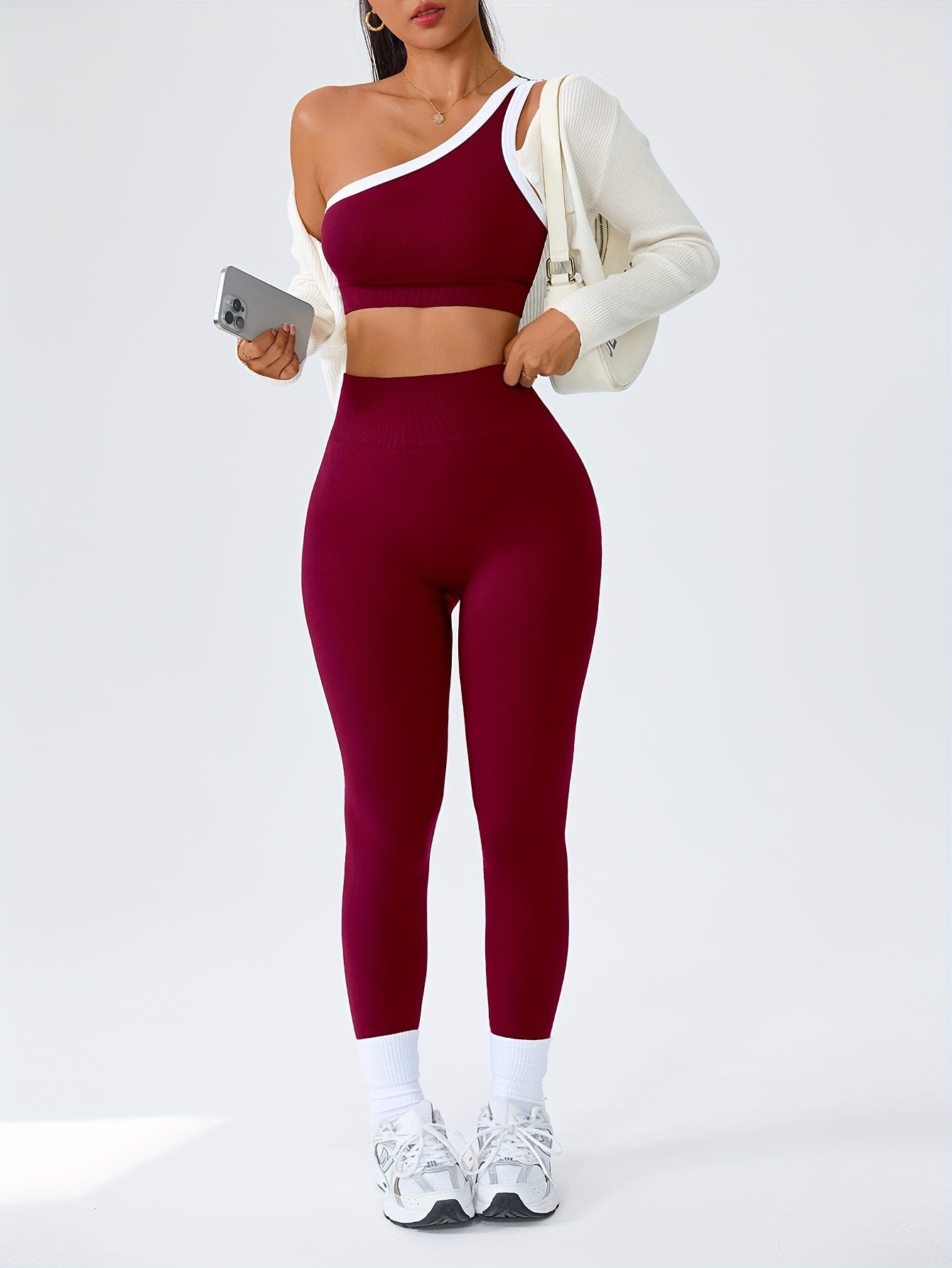 Women's Butt Lifting Leggings & Sports Bra Set 2 Piece High-Waisted 90% Polyamide – Stretchy Minimalist Yoga Running Workout Outfit with Camisole Top, 6 Colors S-XL