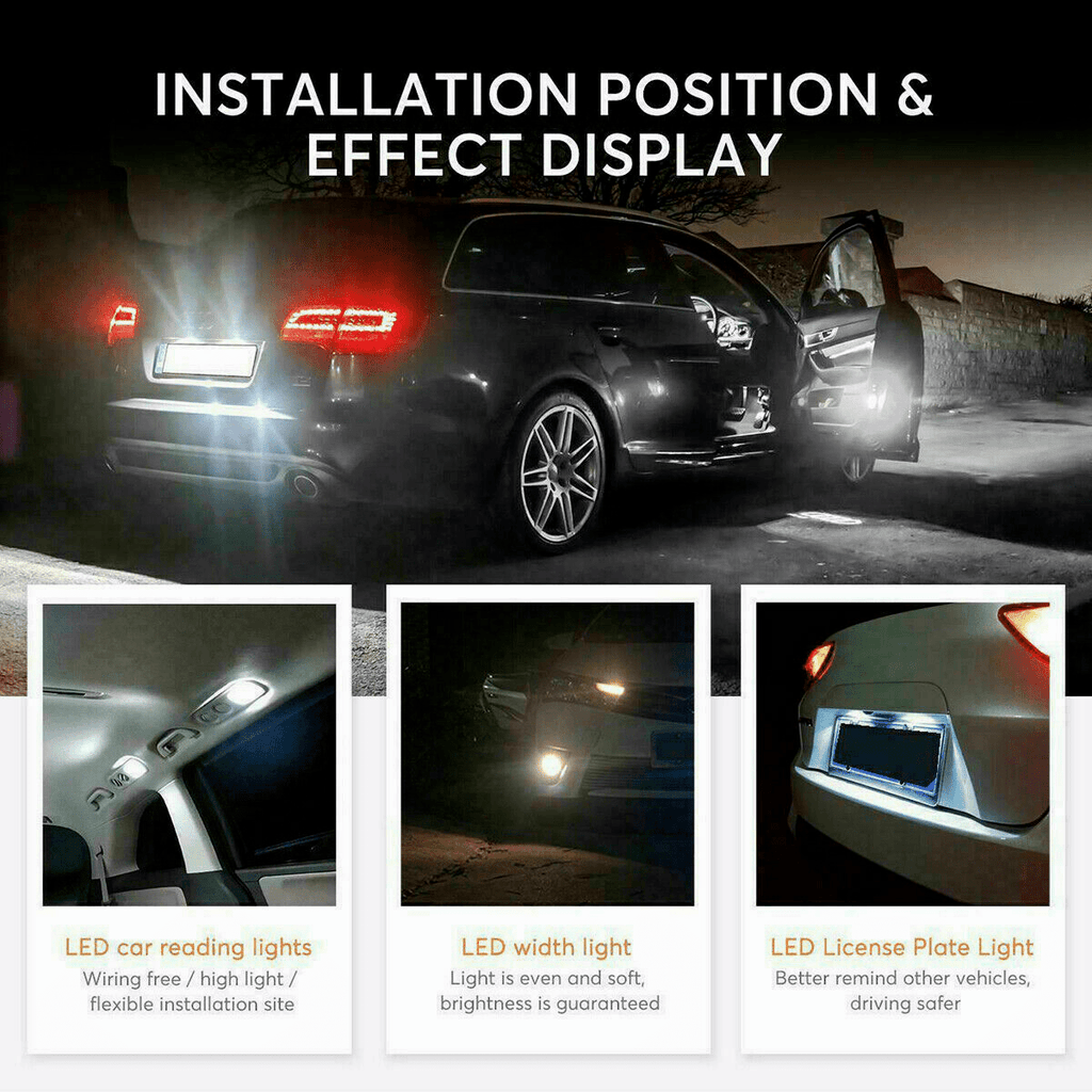 40PCS Car LED Interior Bulb Kit T10 W5W 31mm 42mm Festoon 6000K Cool White 12V No Error Map Dome Door Trunk Courtesy Reading Light Replacement Set for Cars Trucks SUVs