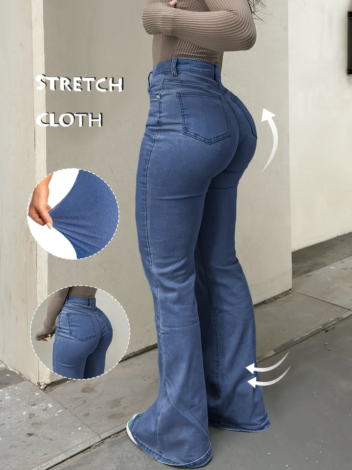 Y2K Vintage High-Waist Straight Leg Denim Jeans Women High Elastic Waistband Solid Color Long Pants 12 Colors XS-XXL Streetwear