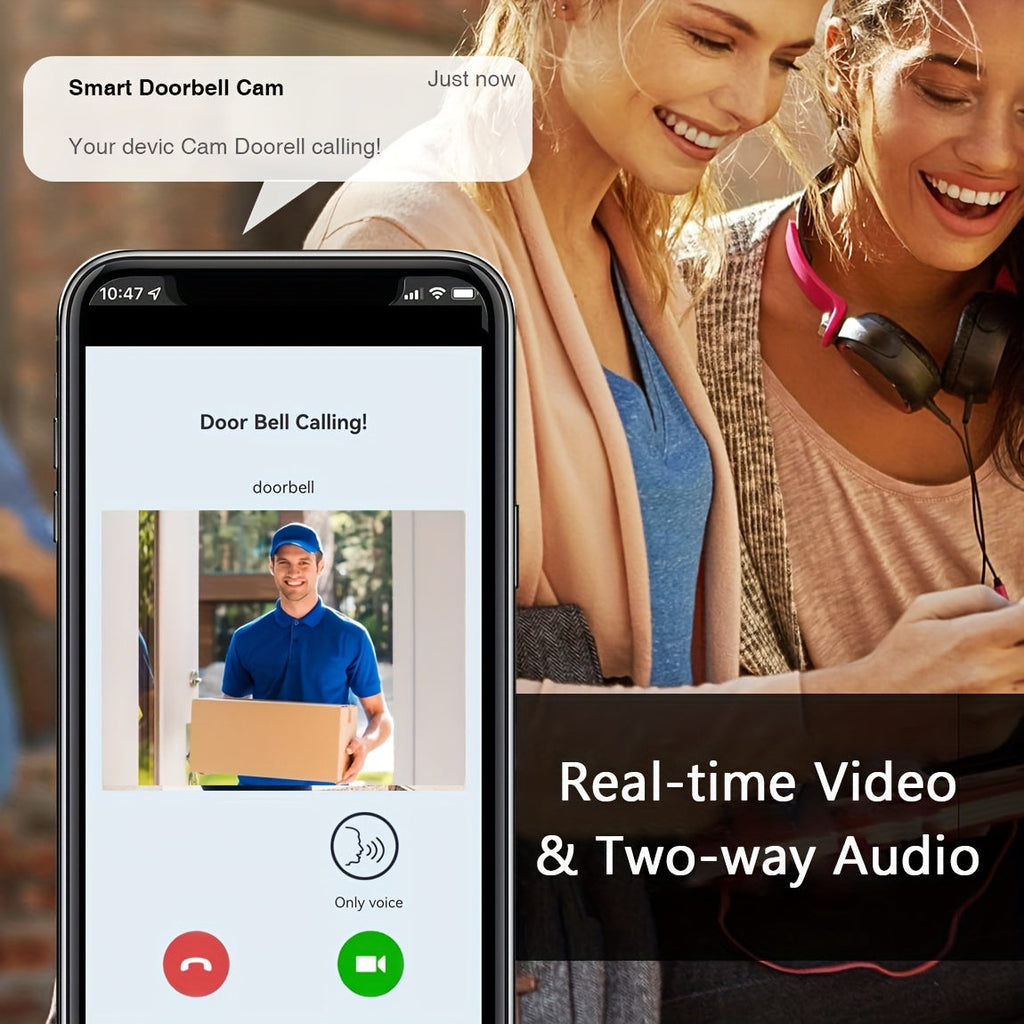 Wireless Video Doorbell Camera with HD Night Vision, Motion Alerts & Two-Way Audio – Smart WiFi Doorbell with Remote Mobile View, Voice Changer, Photo Capture & Rechargeable Battery for Home Security