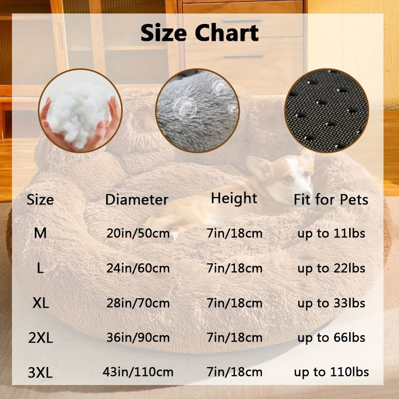 Bear Paw Plush Round Pet Bed for Dogs & Cats Soft Calming Non-Slip Cozy Puppy Bed – Small Medium Large, 20/24/28/36 Inch, Coffee Pink Gray