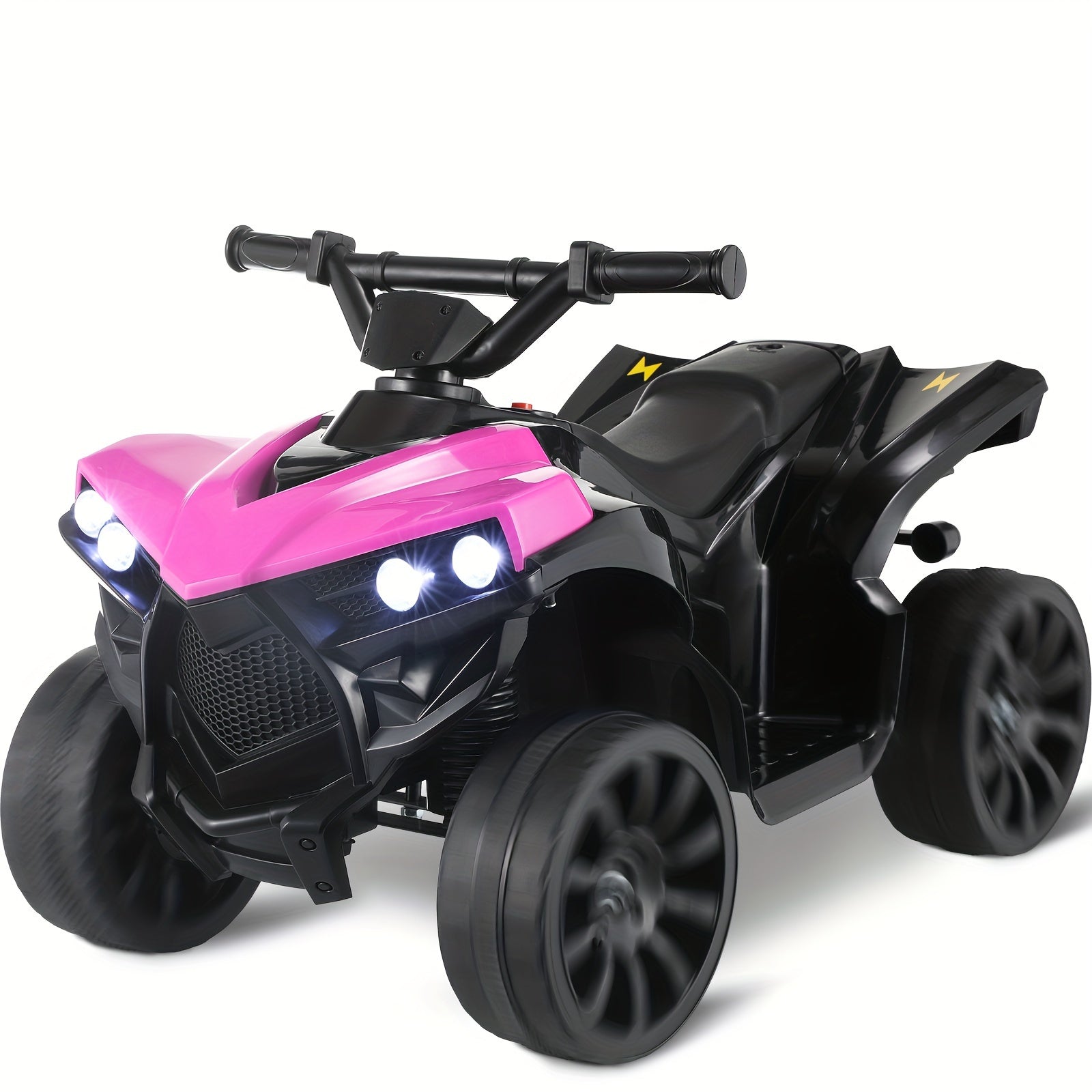 Kids Electric Quad ATV Ride-On Car with Headlights Pedal Accelerator All-Terrain Anti-Slip Tires 55 lbs Capacity 1.86 MPH Ride On Toy for Boys Girls Ages 3-6 Birthday Christmas Gift Blue Black Pink Red