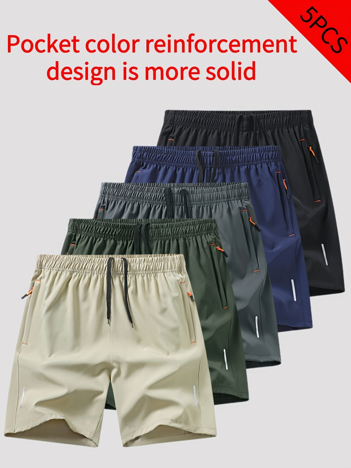 Men's Athletic Shorts 5-Pack Assorted Colors – Quick Dry Breathable Stretch Activewear Shorts for Gym, Running, Workout & Daily Wear, Sizes S-XXL Up to 220 LB