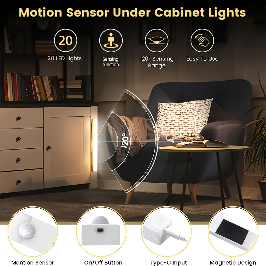 LED Motion Sensor Cabinet Lights USB Rechargeable – 3 Adjustable Modes Wireless Stick-On Night Light for Bedroom Staircase Kitchen Closet Hallway Under Cabinet Home Lighting 6 9 12pcs