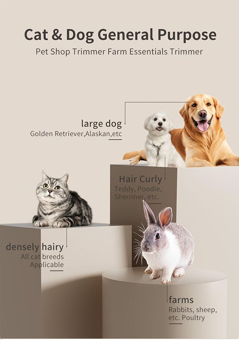Dog Grooming Clippers Cordless Rechargeable LED Display - Professional Wireless Pet Hair Trimmer Detachable Blades 4 Comb Guides Low Noise 36V USB for Dogs Cats Small Animals