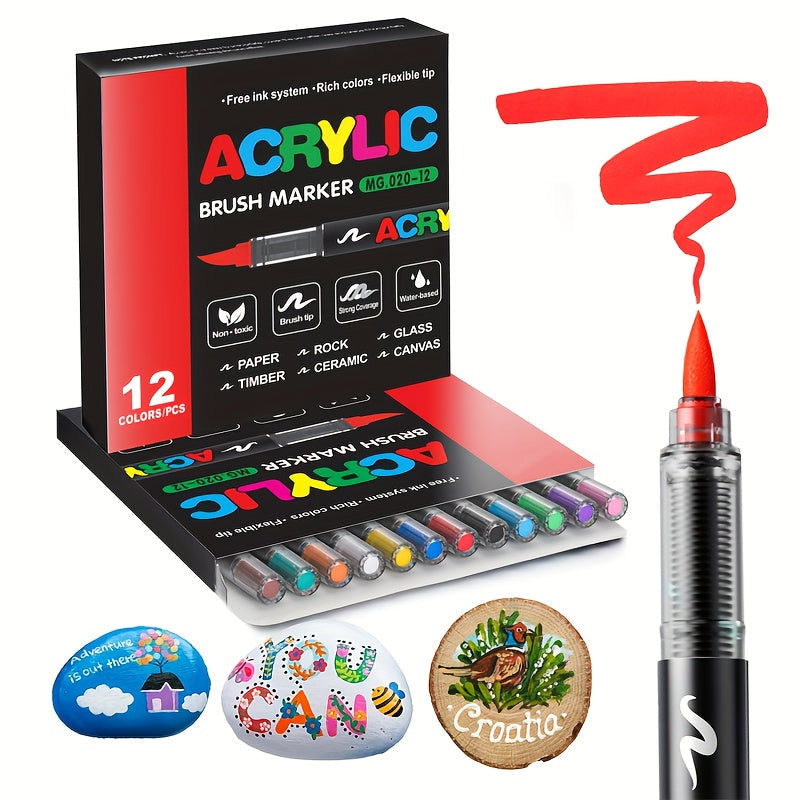 Acrylic Paint Markers Brush Tip – 12/24/36/48/60/72/120/168 Colors for Rock, Metal, Glass, Wood, Canvas, Ceramic & Plastic, DIY Hand-Painting Art Supplies, Back to School Halloween Christmas Birthday Gift