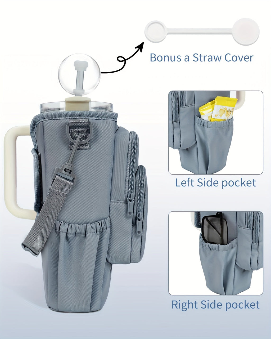 40oz Insulated Water Bottle Sling Bag with Straw Lid & Handle – Hands-Free Carrier with Phone Pocket Zippered Compartments Adjustable Strap for Dog Walking Gym Travel Outdoor Men Women