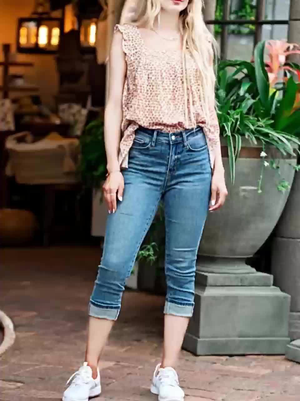 High Waist Retro Denim Capri Pants Women Stretchy Button-Front Straight Leg Glossy Fabric Vintage Blue S-XXL Spring Summer