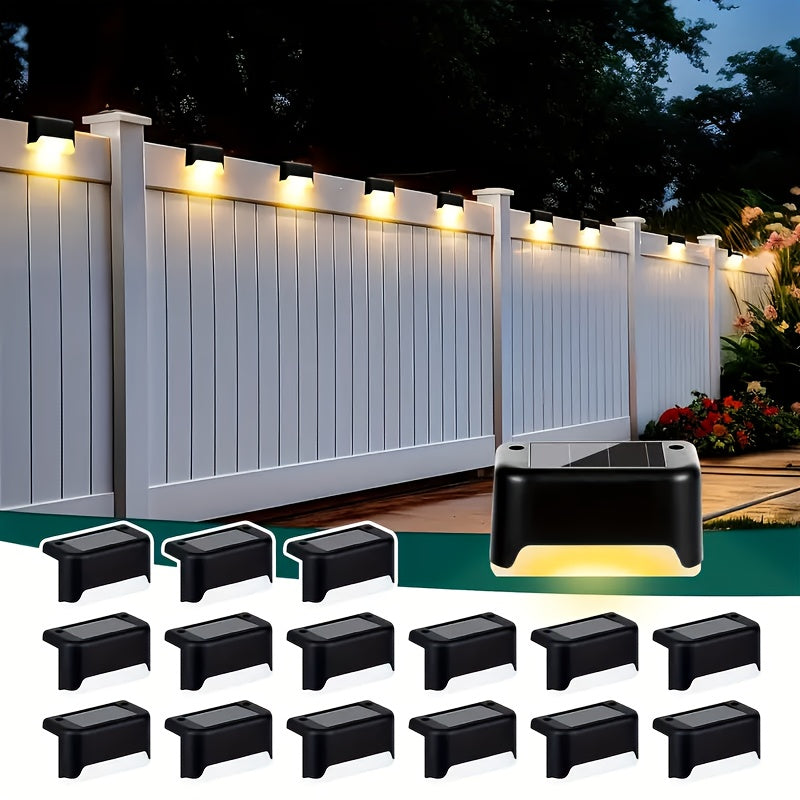 Solar LED Deck Lights Outdoor Stair Step Lights Auto On Off Dusk to Dawn 12 Hour Warm White 3500K for Fence Pathway Patio Balcony Yard Weatherproof ABS Pack of 8 16 or 32 No Wiring Required