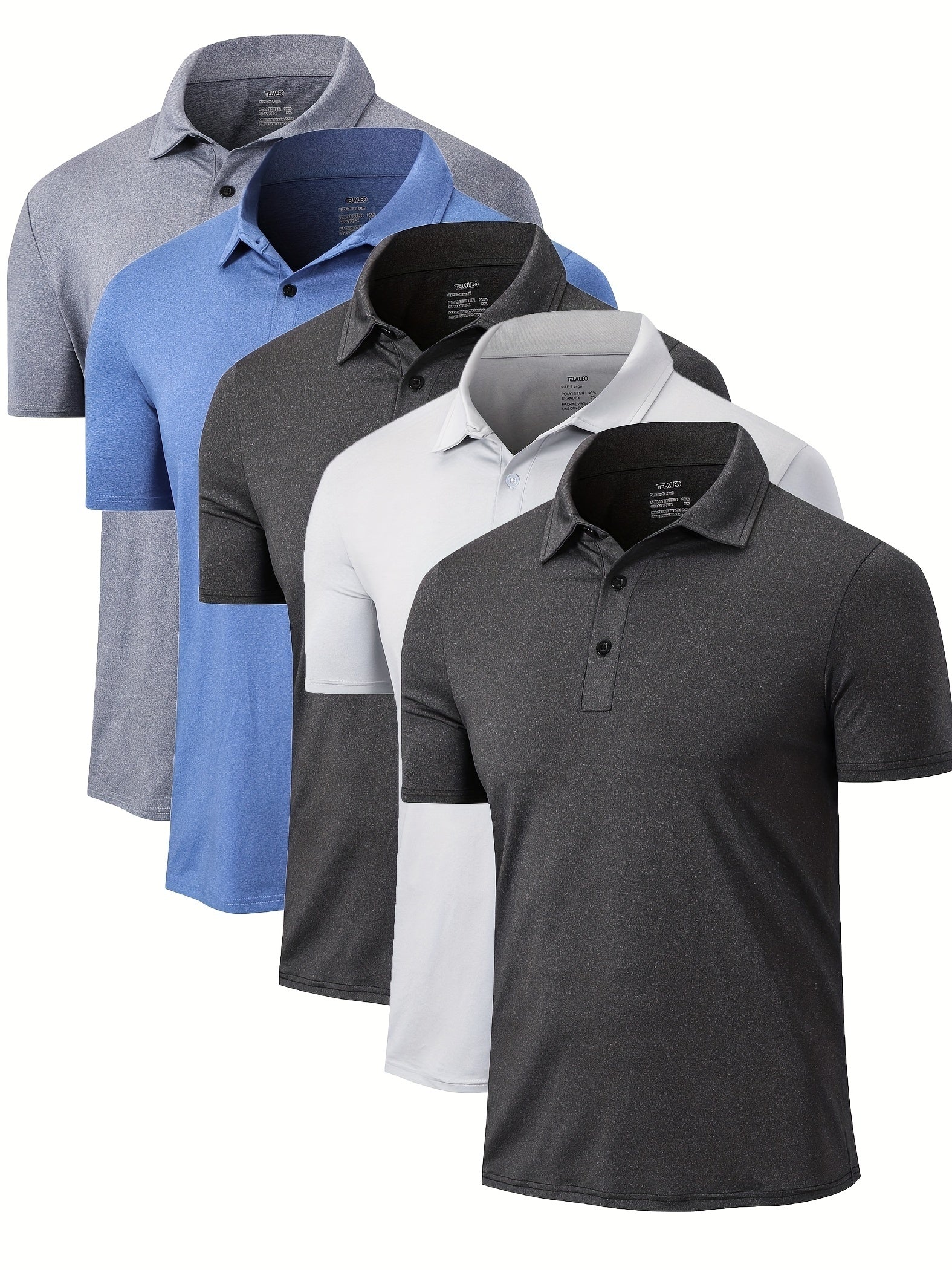 Men's Polo Shirts 5-Pack Moisture Wicking Performance Short Sleeve Golf Shirt – Athletic Casual Collared T-Shirt for Men S-XXL