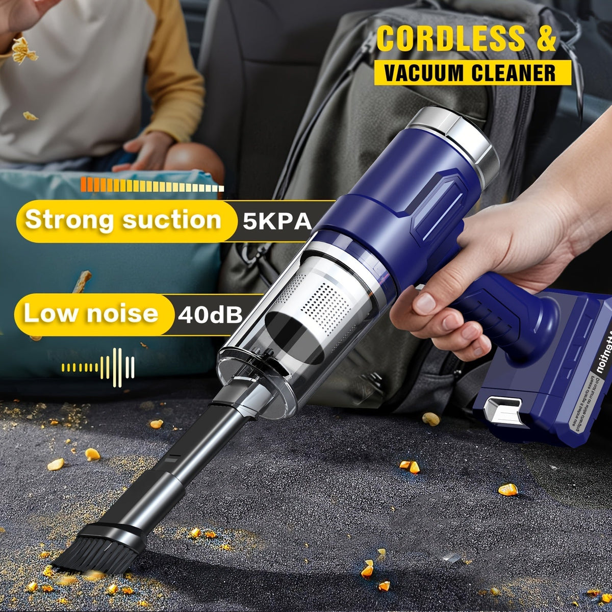 Cordless Gap Vacuum Cleaner 5KPa Strong Suction USB Rechargeable Handheld Dust Collector for Car Seat Gaps RV Kitchen Floor Home Office 2000mAh Battery One-Click Empty Slim Portable Design