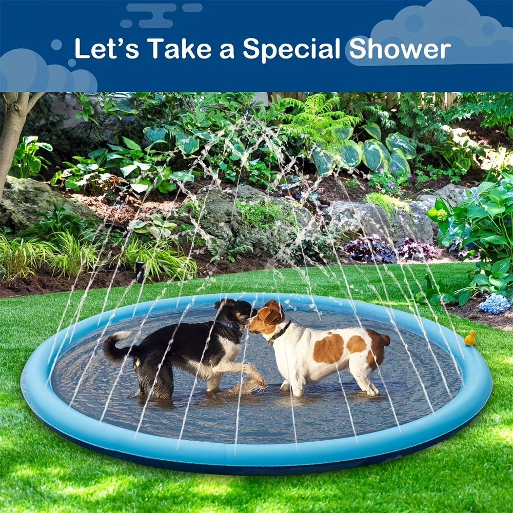 Portable Dog Splash Pad & Bathtub Mat Ultra-Thick 0.6mm Non-Slip Foldable Pet Pool – Summer Outdoor Sprinkler Cooling Water Play Mat for Small Dogs, Puppies & Cats