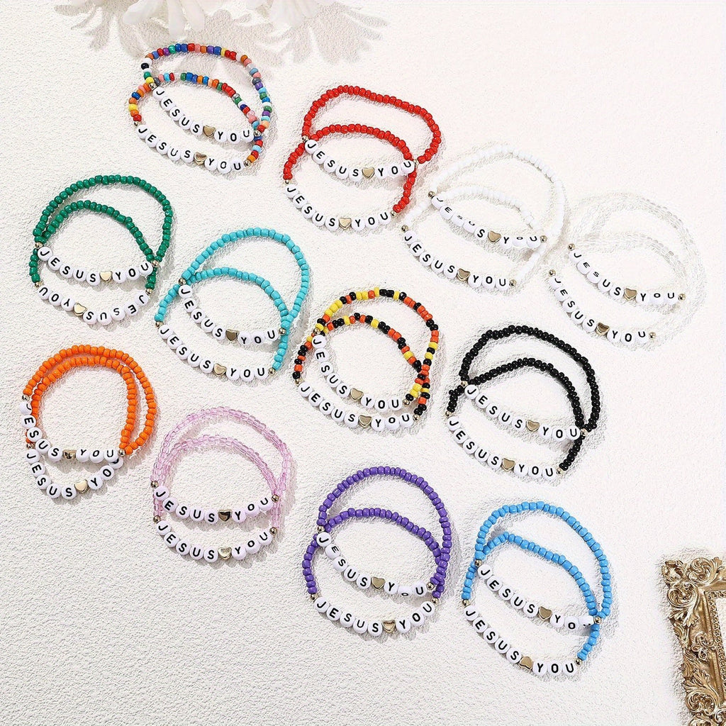 24pc Christian Friendship Bracelet Set – Handmade Clay Bead Jesus Love You Bracelets, Bulk Religious Jewelry for Christmas, Easter, Church Events & Faith-Based Gifts