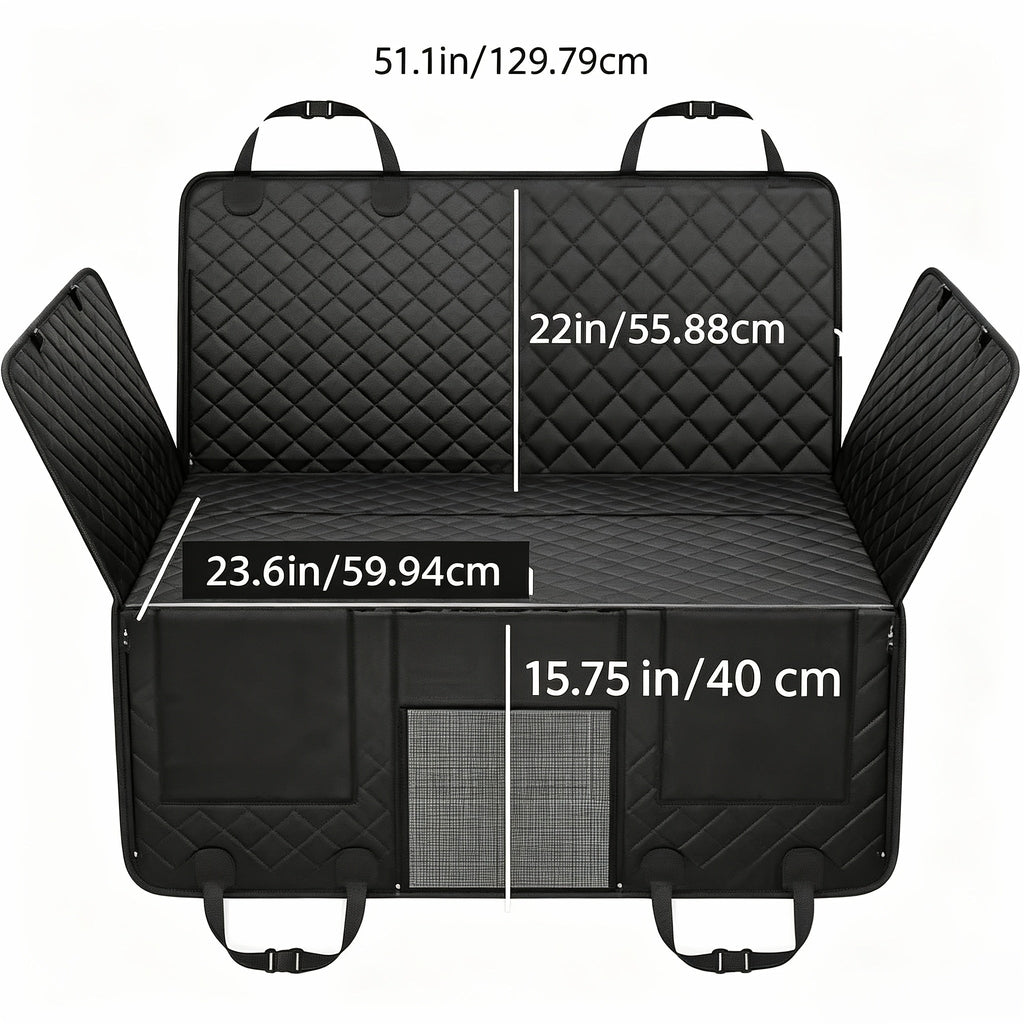 Dog Car Seat Cover Hard Bottom Back Seat Extender Holds 400 lbs – Dog Hammock Car Bed with Mesh Window & Storage Pockets for Cars SUVs Trucks All Breeds