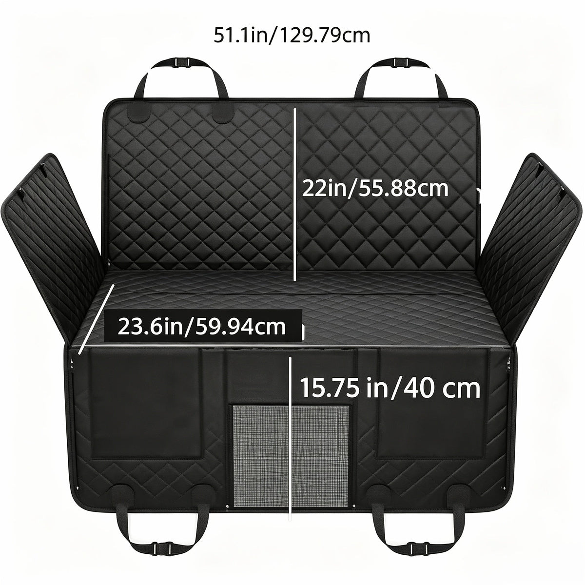 Dog Car Seat Cover Hard Bottom Back Seat Extender Holds 400 lbs – Dog Hammock Car Bed with Mesh Window & Storage Pockets for Cars SUVs Trucks All Breeds