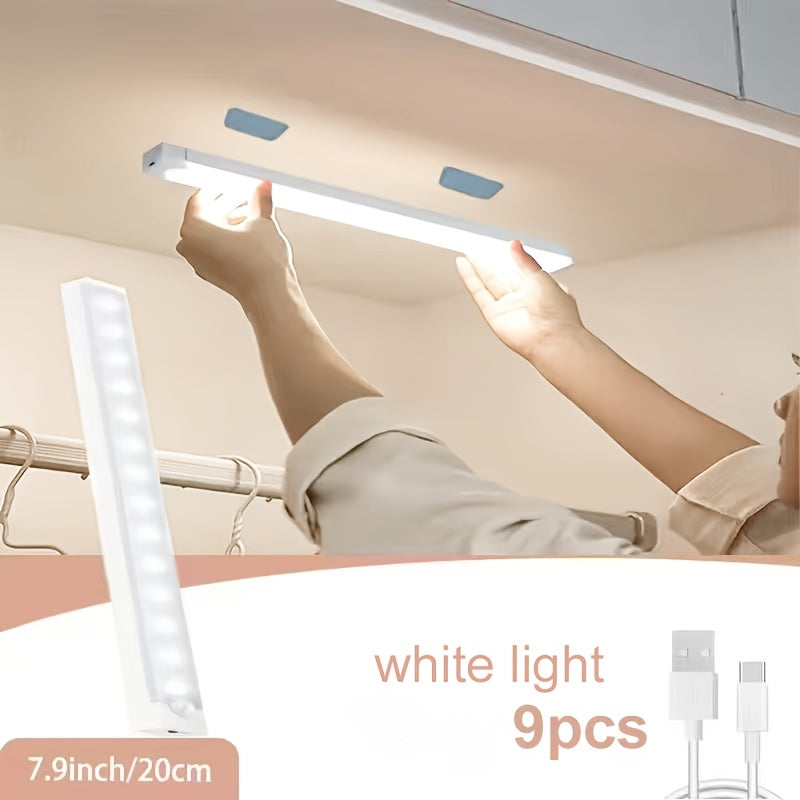 LED Motion Sensor Cabinet Lights USB Rechargeable – 3 Adjustable Modes Wireless Stick-On Night Light for Bedroom Staircase Kitchen Closet Hallway Under Cabinet Home Lighting 6 9 12pcs