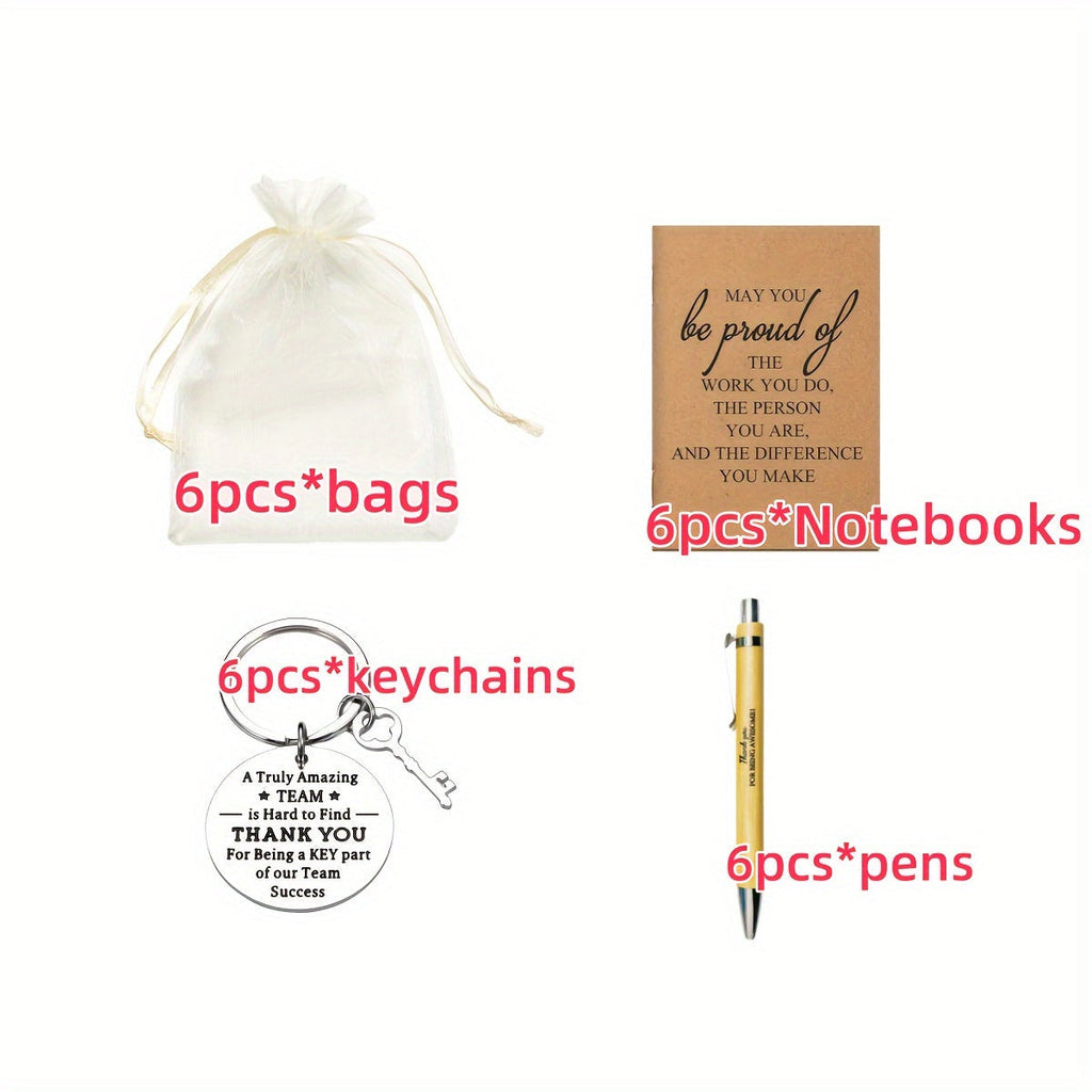 24 Piece Inspirational Gift Set Bulk Bamboo Retractable Pen Keychain Gratitude Notebook Gift Bag Appreciation Gifts for Employees Teachers Coworkers Holiday