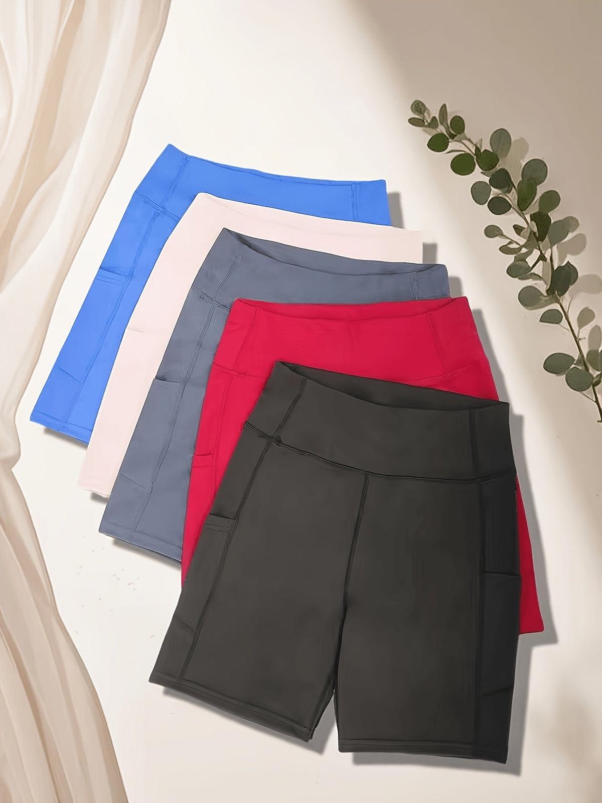 Women's High-Waisted Cycling Shorts 5-Pack with Pockets Mixed Colors – Stretch Polyester Yoga Gym Running Workout Shorts for Active Women Sizes M to XXL