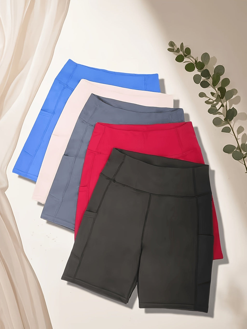 Women's High-Waisted Cycling Shorts 5-Pack with Pockets Mixed Colors – Stretch Polyester Yoga Gym Running Workout Shorts for Active Women Sizes M to XXL