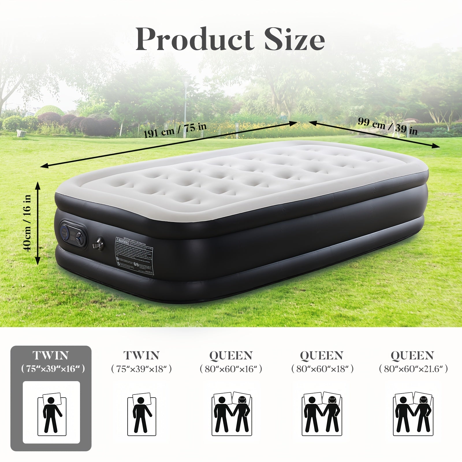 Inflatable Air Mattress with Built-In Pump – Double Height Blow-Up Airbed 16"/18"/21" Thick, 660 Lbs Capacity, Non-Slip Bottom – for Home, Guest Room, Camping & Outdoor Use