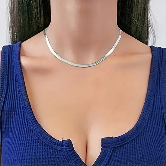S925 Sterling Silver Flat Snake Bone Chain Necklace Unisex – Handmade Hypoallergenic Artistic Stackable Layering Necklace 18 20 22 Inch Pendant Chain Gift for Him Her Birthday Anniversary