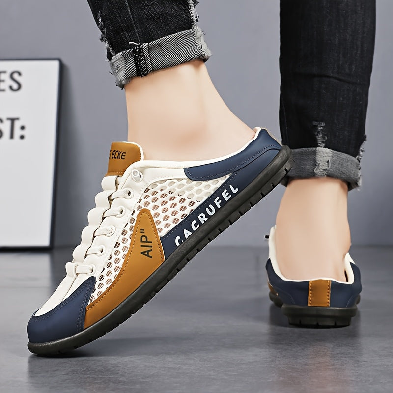Men's Slip-On Breathable Non-Slip Casual Shoes – Summer Color Block Round Toe Loafers for Outdoor Walking, Camping & Everyday Wear, Lightweight Comfort Shoes in Beige & Grey, Sizes US 6–11.5