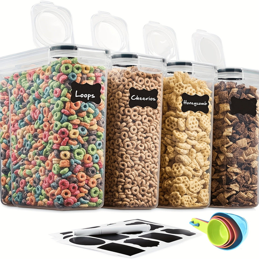 4-Pack 135oz Large Airtight Food Storage Containers with Flip-Top Lids – BPA-Free Cereal & Pantry Organizer for Rice, Pasta, Flour & Sugar | Includes Measuring Cup & 20 Labels