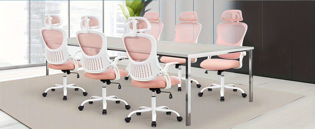Ergonomic High Back Mesh Office Chair with Adjustable Headrest, Lumbar Support & Flip-Up Armrests – Stainless Steel Frame, Padded Seat, 5-Wheel Rolling Base – Home Office, Lab & Desk Chair (Black/Gray)