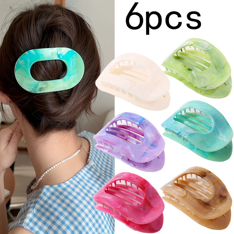 Oversized Shark Claw Hair Clips Set 5/6 Pcs – Non-Slip Extra-Large Flat Claw Clips Thick Hair Beach Party Everyday Wear Vibrant Colors Women Girls