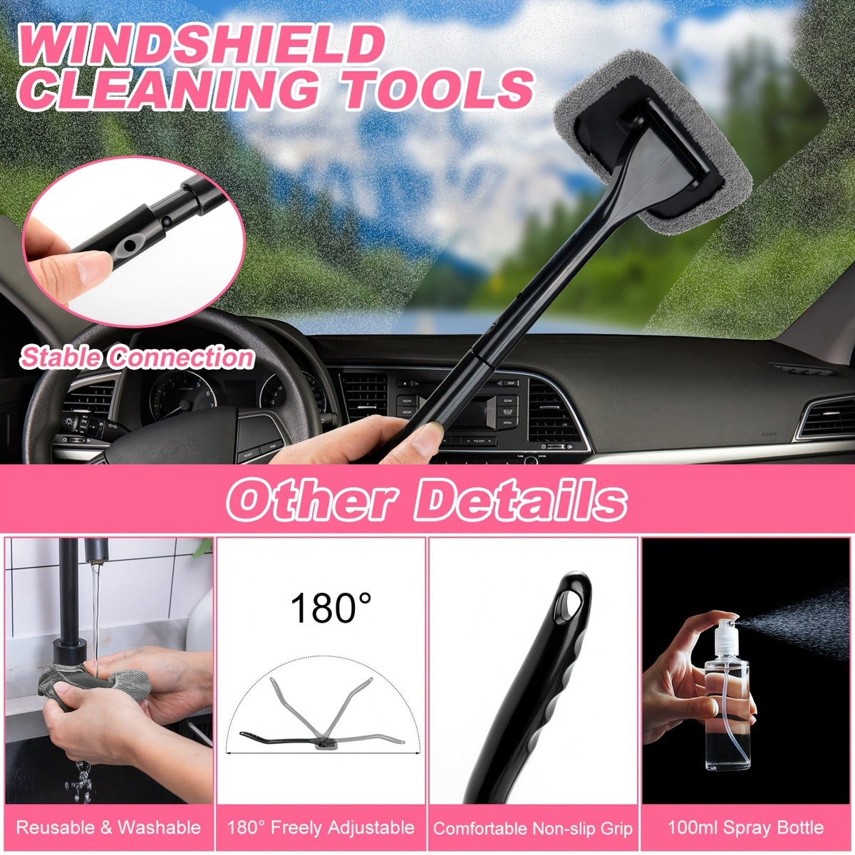 41-Piece Car Wash Detailing Kit with 120W Handheld Vacuum Cleaner Foldable Bucket Windshield Tool Tire Brush Snow Shovel Interior Exterior Complete Car Care Set Pink Black Blue