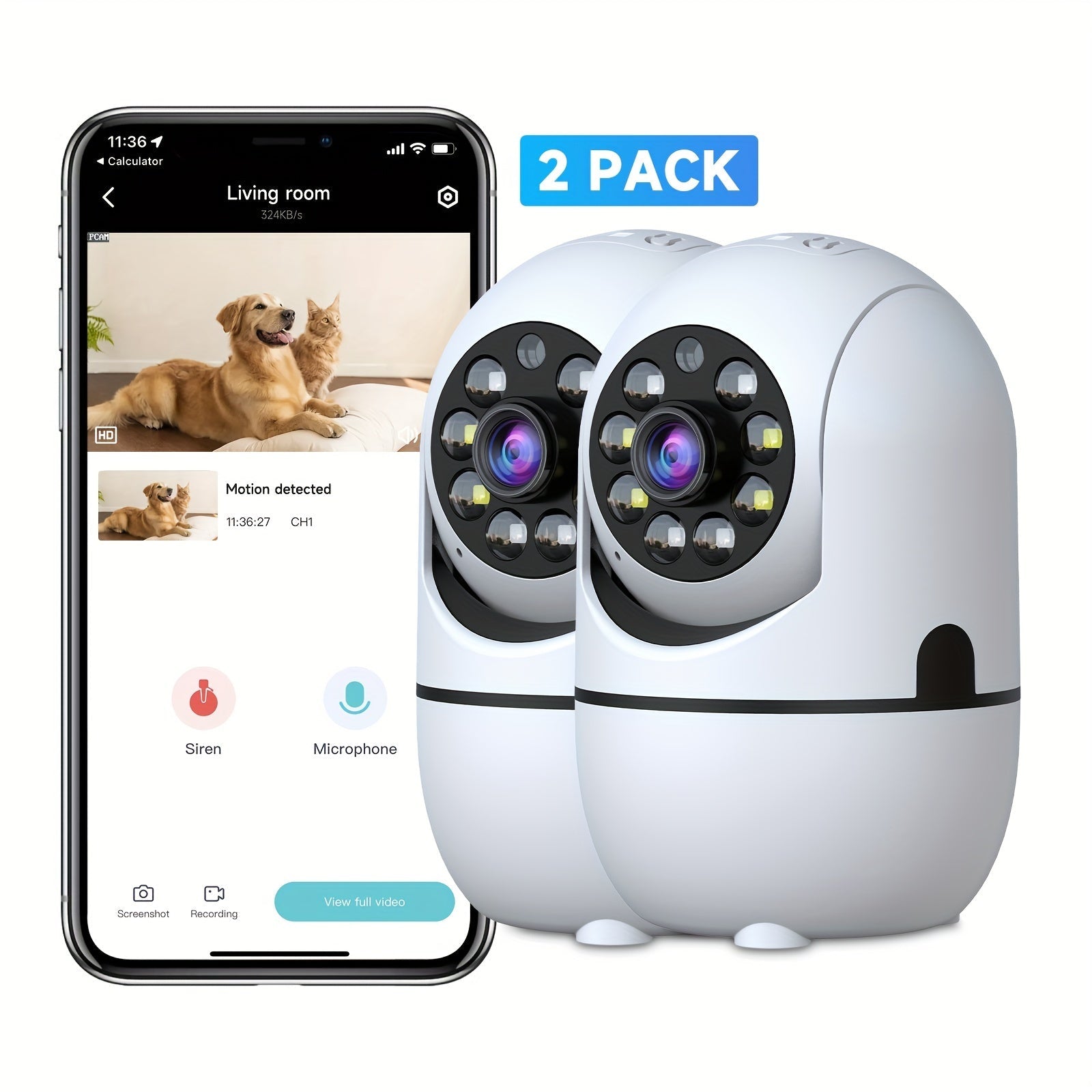 2-Pack Indoor Security Camera 355° Pan Tilt – Dual Band 2.4G/5G WiFi Alexa Compatible Motion Detection Full-Color Night Vision Two-Way Audio Cloud & 256GB TF Storage Baby & Pet Monitor