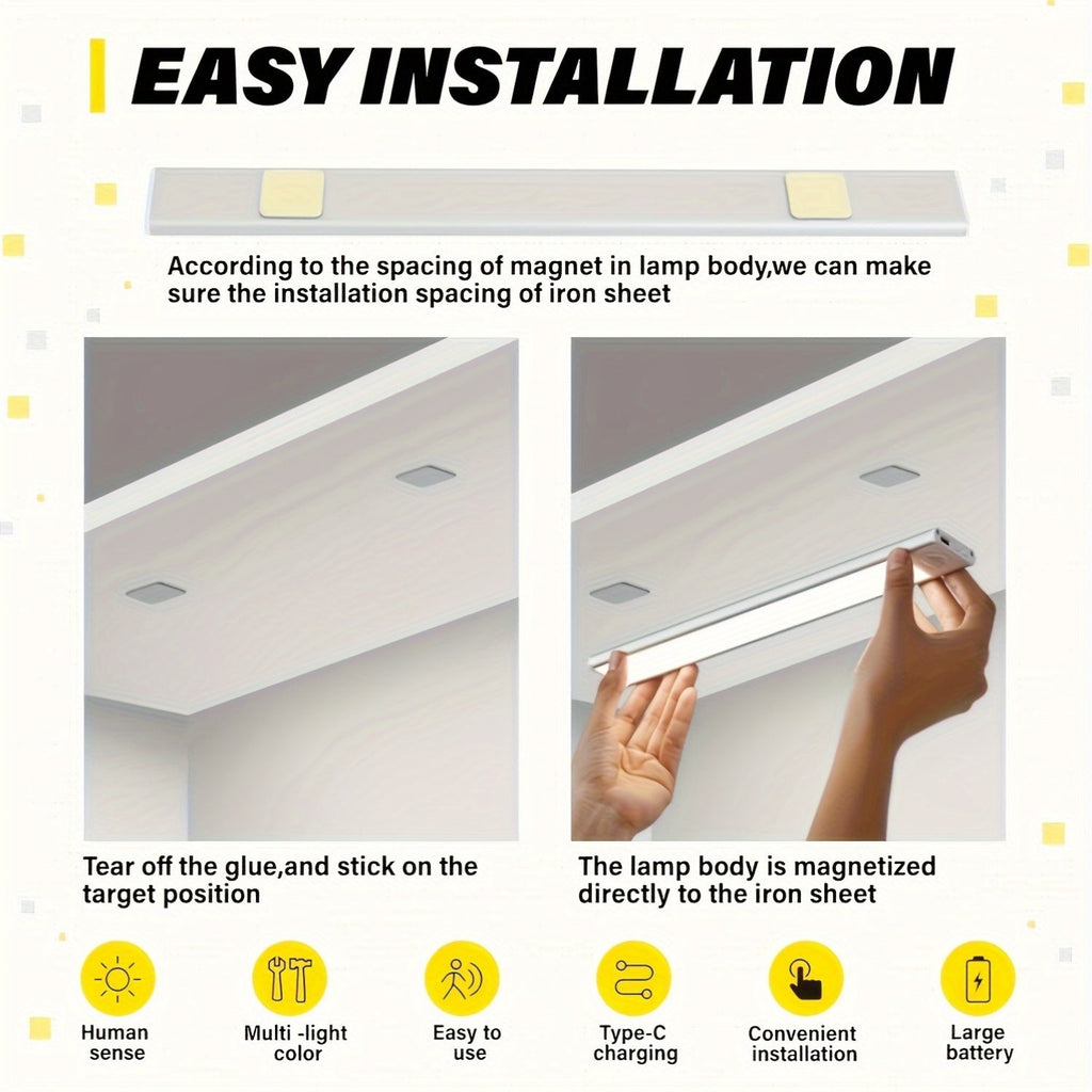 LED Motion Sensor Under Cabinet Light – Wireless USB-C Rechargeable Closet Light, 3 Color Temps & Dimmable, Magnetic Mount, Motion Activated Night Light for Kitchen Cabinet Closet Drawer (1/2/4 Pack)
