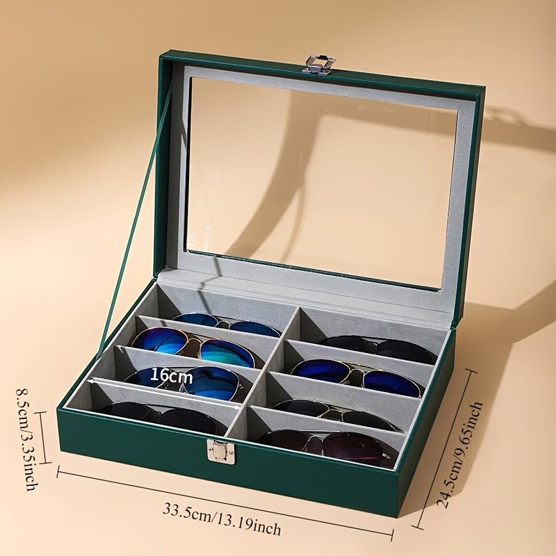 8-Slot PU Leather Eyeglasses Storage Case – Large Capacity Glasses Organizer Display Box for Sunglasses Reading Glasses Household Collection Black White Green