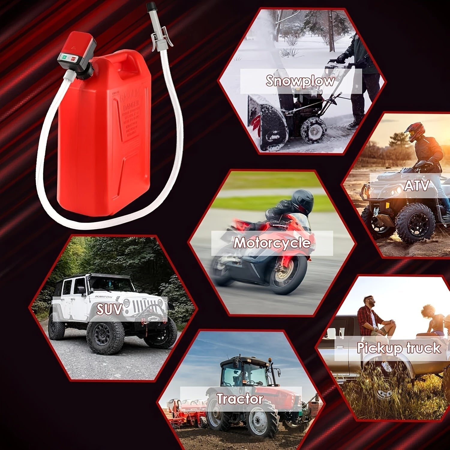 Automatic Fuel Transfer Pump with Auto-Stop - 51 Inch Extra Long Hose, 3.2 Gallons Per Minute, Battery or USB Powered, 4 Can Adapters, Portable Gas Can Pump for Gasoline, Diesel and Oil Transfer