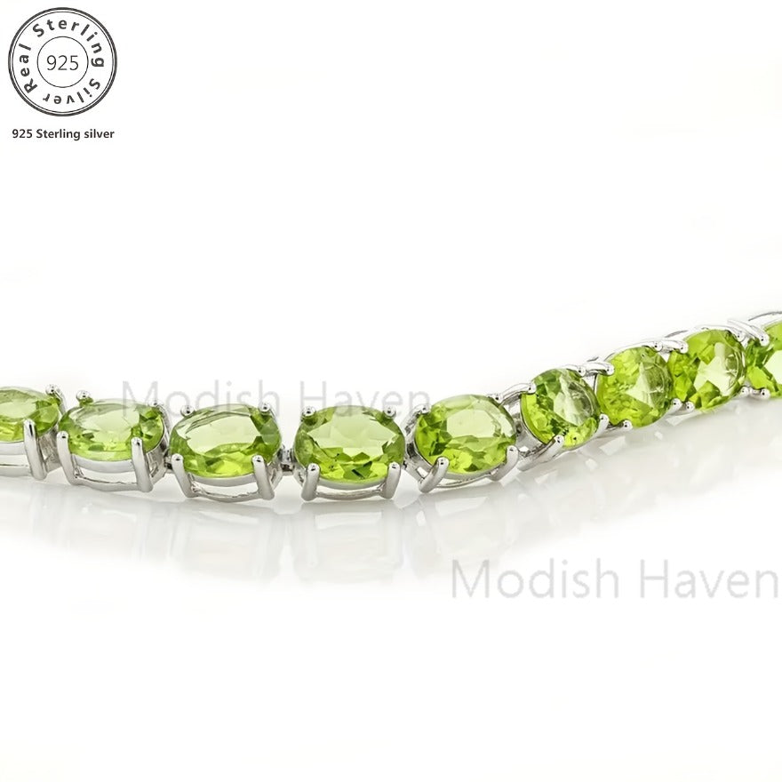 Green Peridot Tennis Bracelet 925 Sterling Silver Zirconia Accents – Elegant Gemstone Wrist Jewelry for Women, August Birthstone Gift for Birthday Mother's Day Valentine's Day Anniversary