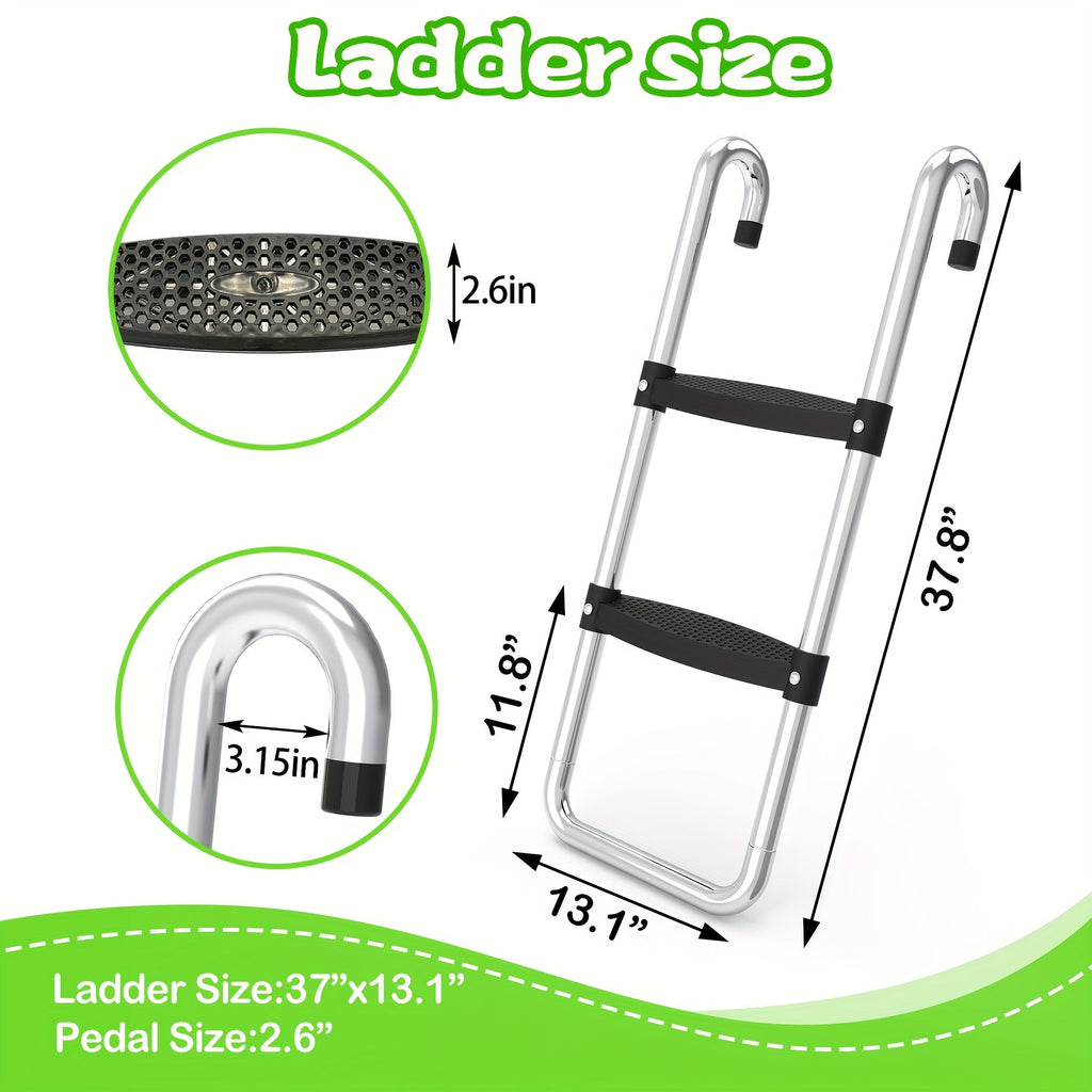 Trampoline Ladder and Slide Kit 2-Step Wide Safety Stairs Tear-Resistant – PE Galvanized Steel Universal Trampoline Accessories for Outdoor Backyard Play Ages 14 Plus