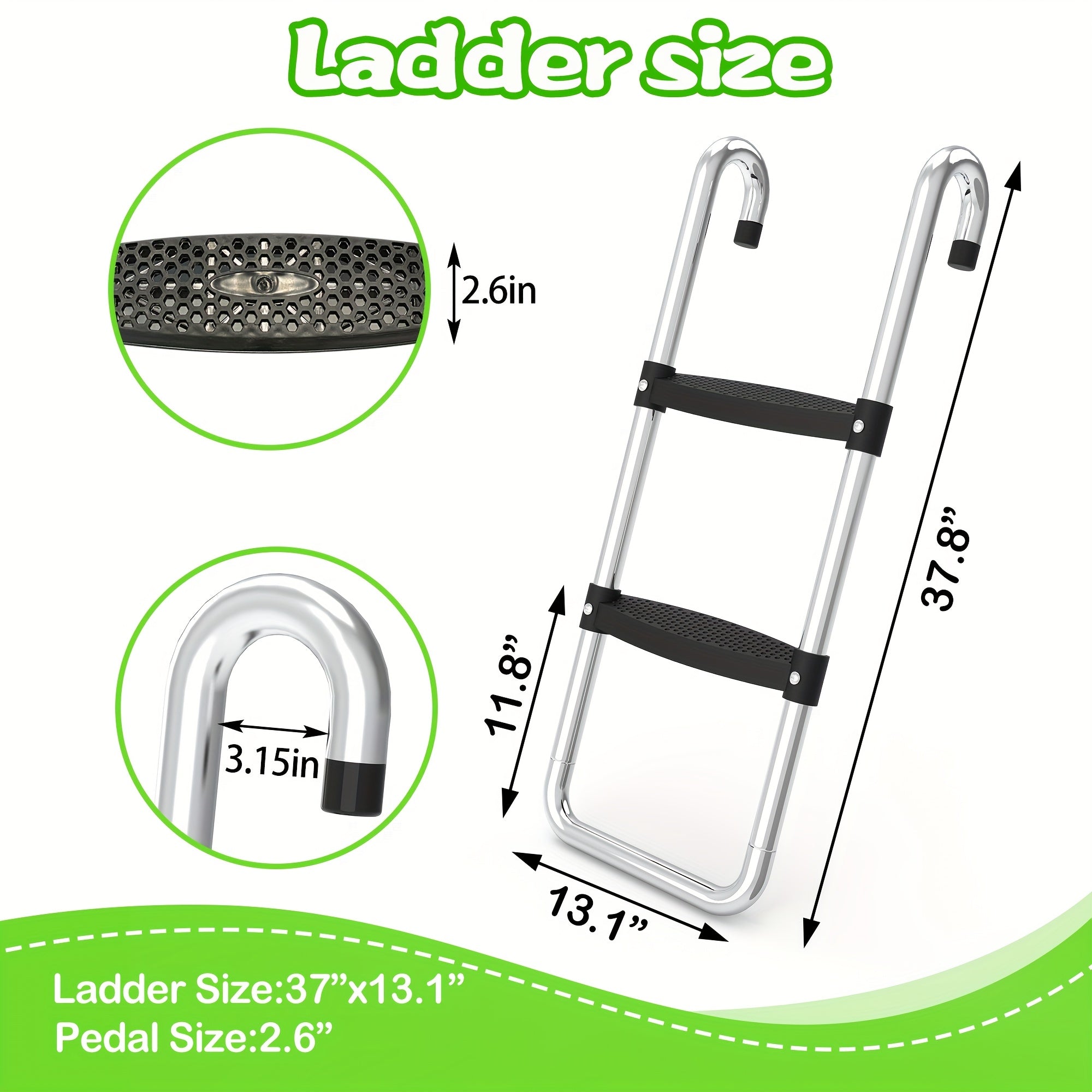 Trampoline Ladder and Slide Kit 2-Step Wide Safety Stairs Tear-Resistant – PE Galvanized Steel Universal Trampoline Accessories for Outdoor Backyard Play Ages 14 Plus